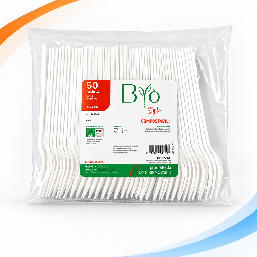 Forchette Compostabili in CPLA 16,5 cm – 50 Pezzi | BIO Style