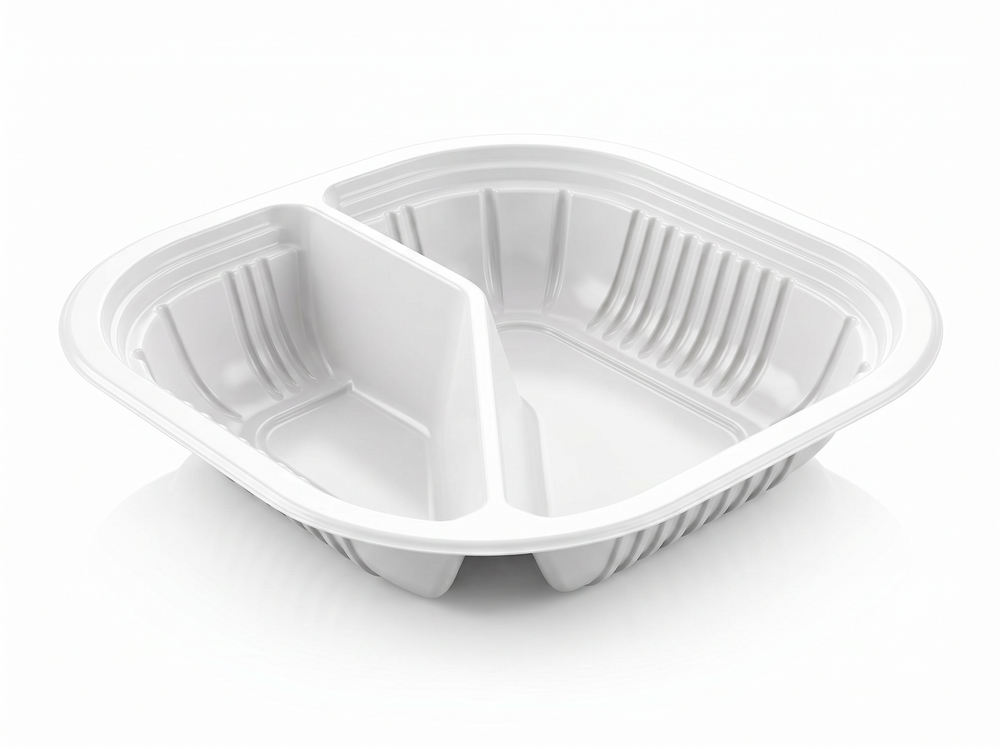 PIATTO QUADRATO BISCOMPARTO TERMOSALDABILE IN PP BIANCO MM 180X180 H 38 G 14
