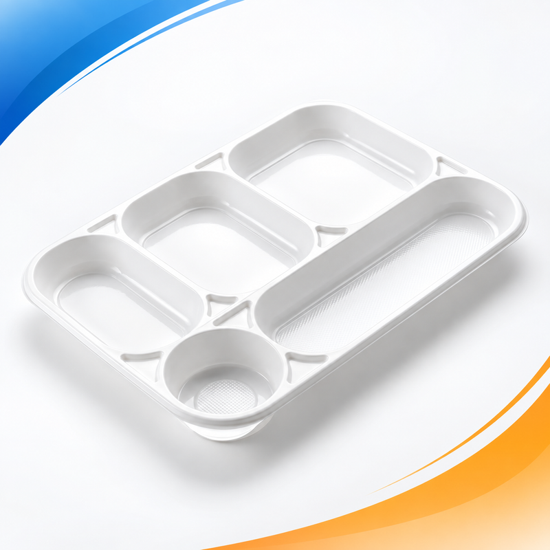 VASSOIO MONOUSO 5 SCOMPARTI IN PS BIANCO MM238X354 H30 G 34