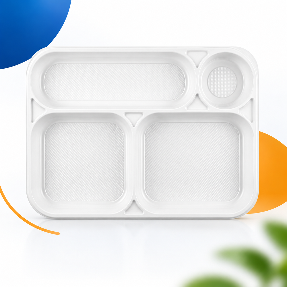 VASSOIO MONOUSO 4 SCOMPARTI IN PS BIANCO MM238X354 H30 G 34