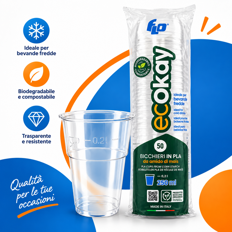 Bicchieri PLA Trasparenti 250 ml – 50 pz