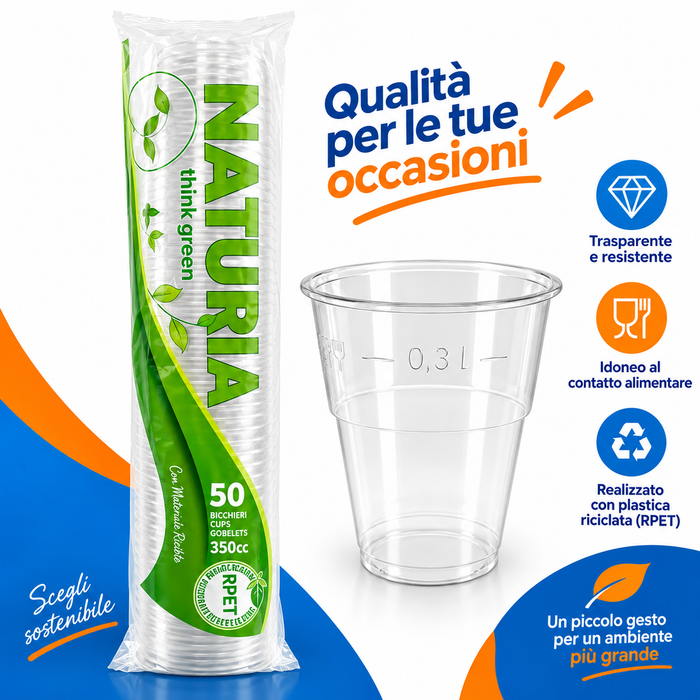 Bicchieri Birra R-PET Trasparenti 350 ml – 50 pz | Aristea Naturia