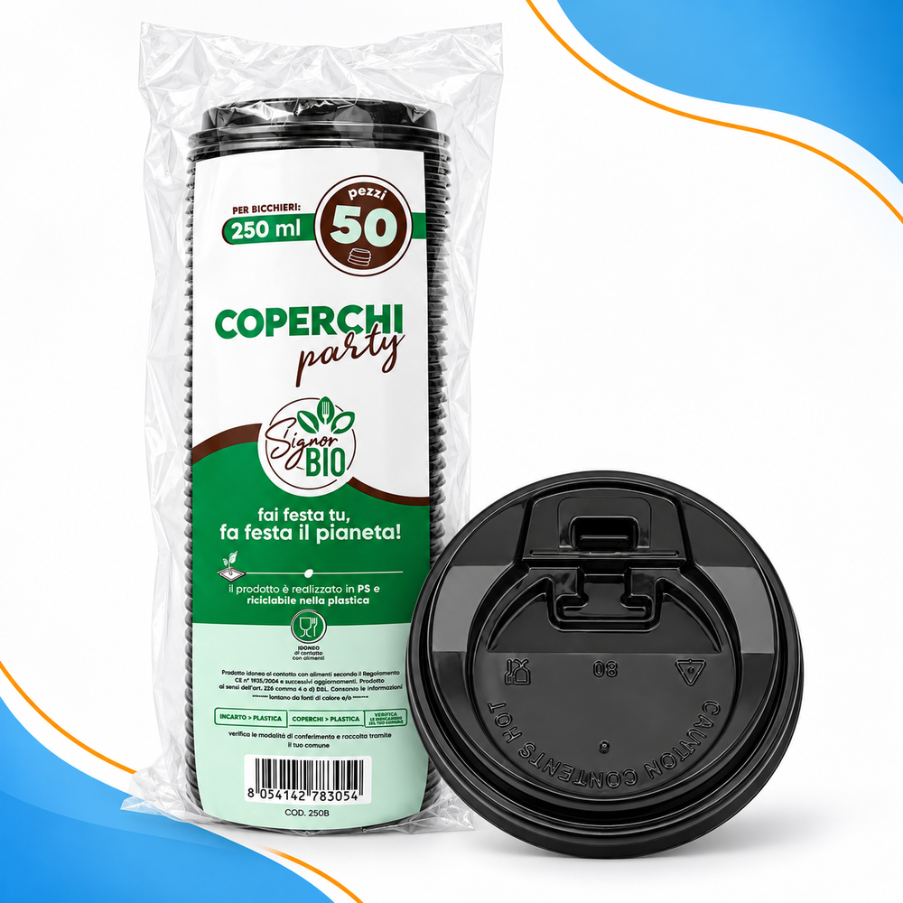 Coperchi Neri per Bicchieri Cappuccino 250 ml (8 oz) – 50 Pezzi