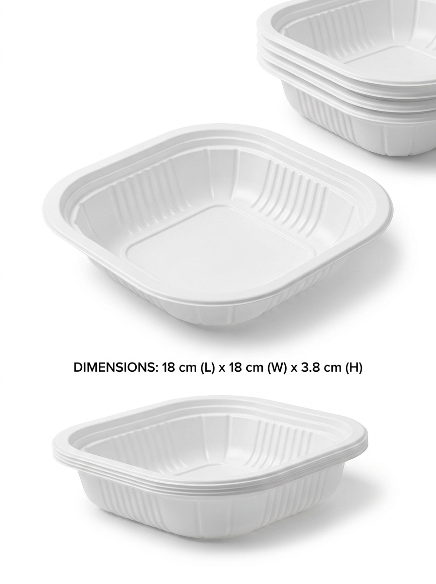 PP WHITE SQUARE HEAT-SEALABLE TRAY MM 180X180 H 38 G 11