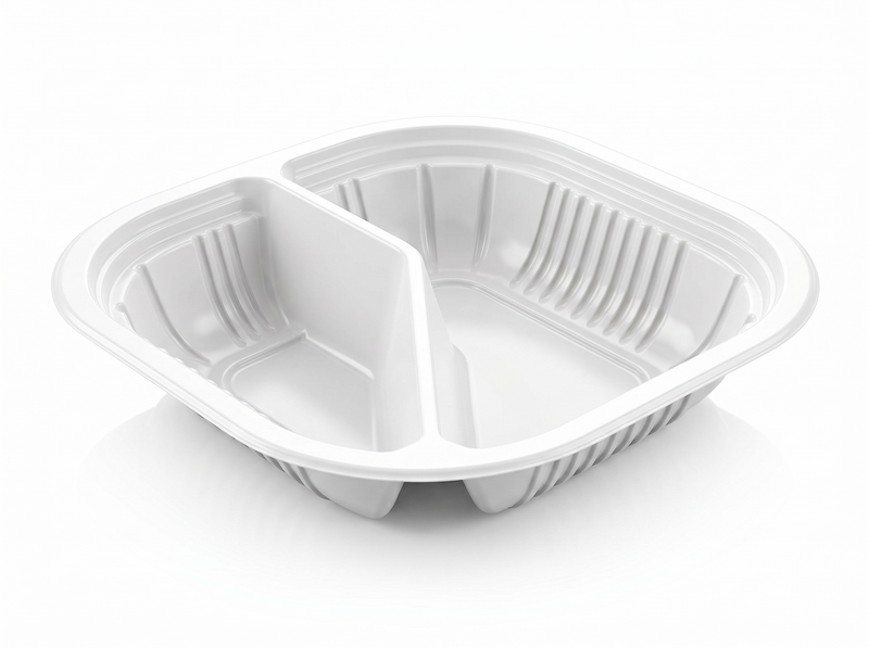 PIATTO QUADRATO BISCOMPARTO TERMOSALDABILE IN PP BIANCO MM 180X180 H 38 G 14
